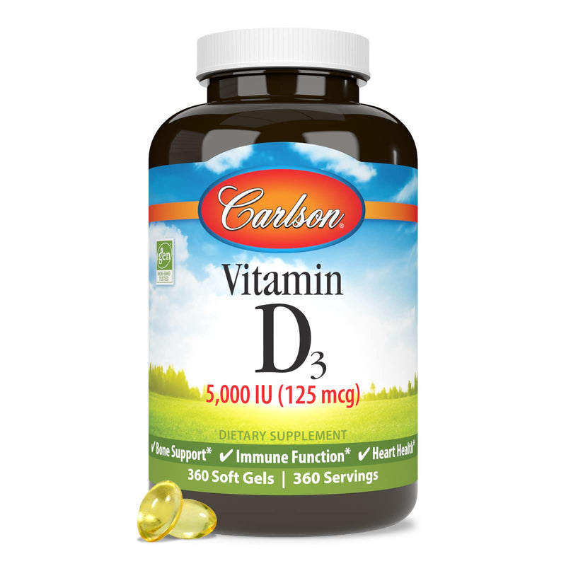Carlson Vitamin D3 5,000 IU, Bone Health, 360 Soft Gels 360 Count (Pack of 1)