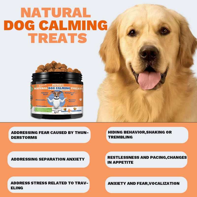 Dog Calming Tablets that work CALMS Fear, Stress, Separation Anxiety, Travel Calming Dog Treats DAILY Dog Calming Chews TASTY Calming Tablets for Dogs CHICKEN Dog Calming Tablets Dog calming products