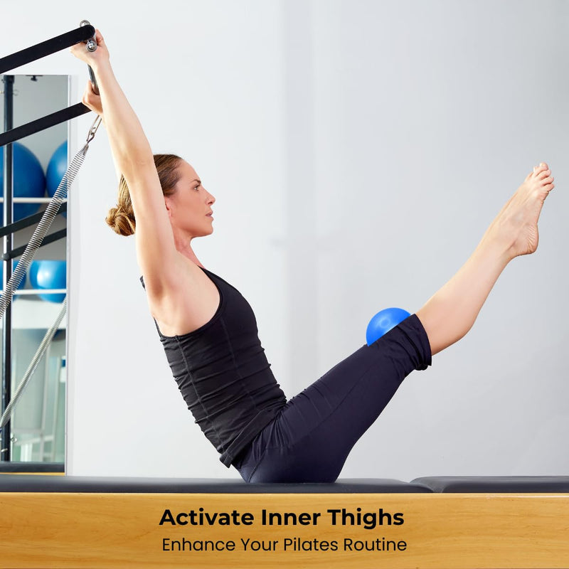 Pilates 4" (10cm) Mini Ball for AeroPilates, Yoga, Fitness, Strength, Mat Pilates Blue-with-Pump