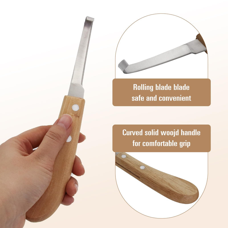 Left and Right Handed Hoof Knife with Wooden Handle 2PCS Hoof Cutter Set Equipment Sharp Carbon Steel Hoof Knife for Horses Cattle Goat Farrier Tools (A Pair of Straight Knives) - PawsPlanet Australia