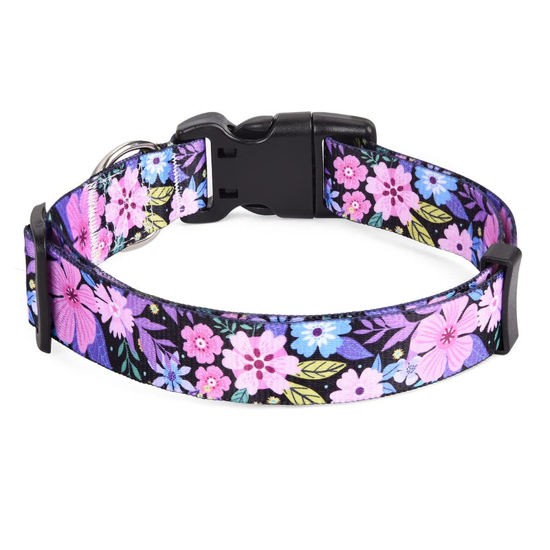Dog Collar with Bohemia Floral Tribal Geometric Patterns - Soft Ethnic Style Collar Adjustable for Small Medium Large Dogs(Floral Pink,L) L (Neck 14.9-24.8", Width 1") Floral Pink - BeesActive Australia