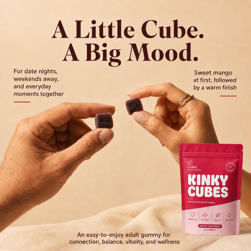 Kinky Cubes Gummies, Boost Mood,Hot Mango 60 Gummies | Mango Extract Blend • Vitamin & Mineral Supplements • Daily Wellness • Easy-to-Take