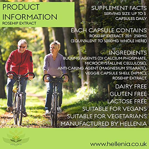 Rosehip High Strength 5000mg 180 Capsules | Premium Rosehip Extract High Strength Supplement for Joint Support | Extracted from Rosa Canina - Made in UK by Hellenia