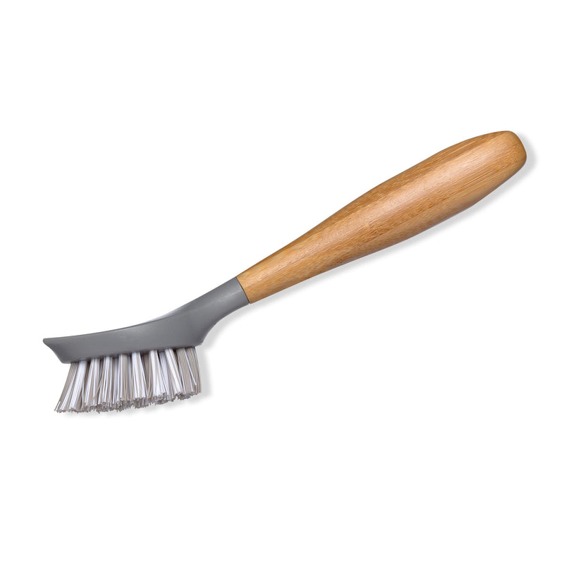 Full Circle Tenacious C Bamboo Dish Brush and Scraper - Kitchen Cleaning Tool Set for Cast Iron Cookware, Dishes, Pots, Sinks - Tough Nylon Bristles, Scrub Brushes with Handle Gray One Size - BeesActive Australia