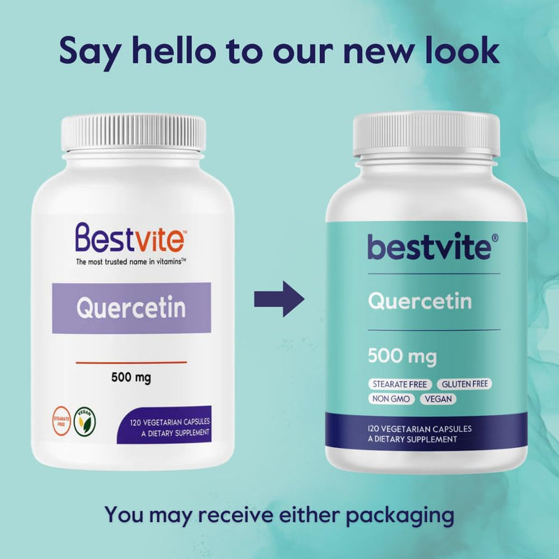 BESTVITE Quercetin 500mg (120 Veg Caps) - No Stearates - Vegan | No Silicon Dioxide - Non GMO - Gluten Free - Immune Support* - Respiratory & Antioxidant Support* 120 Count (Pack of 1)