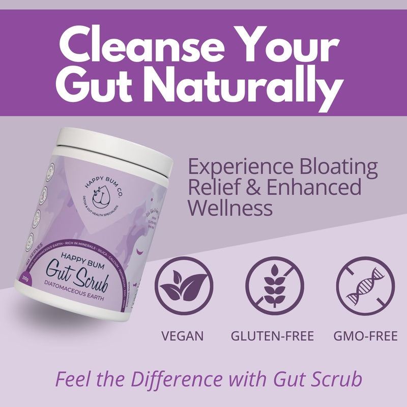 Happy Bum Gut Scrub - Diatomaceous Earth Food Grade for Humans | Mineral Powder Supports Gut Health, Bloating Relief | Rich in Silica, Zinc & Minerals for Healthy Hair, Skin, Nail - 150g - BeesActive Australia