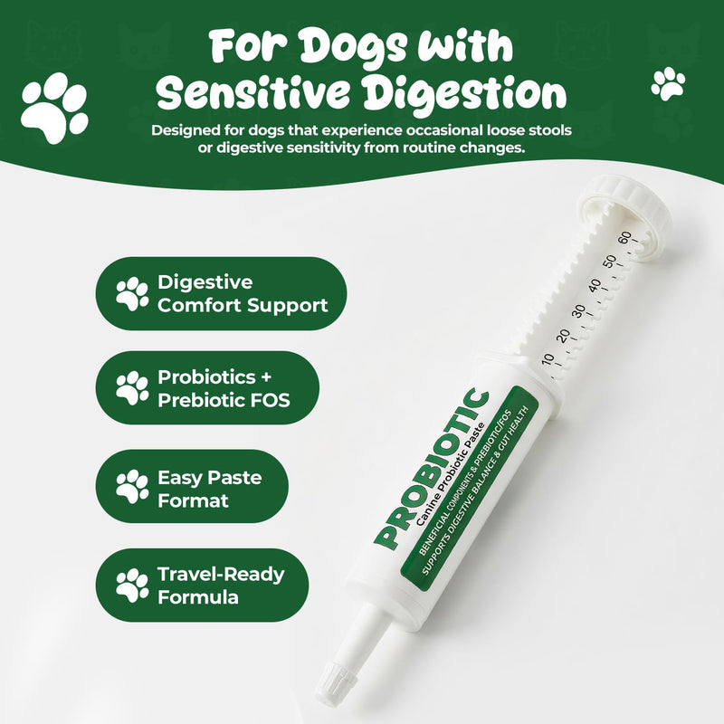 Probiotic Paste for Dogs, 2.3 Billion CFU per g with Prebiotic FOS, Multi-Strain Probiotics Including Saccharomyces Boulardii, Supports Loose Stool, Gas & Daily Digestive Support, 60 mL