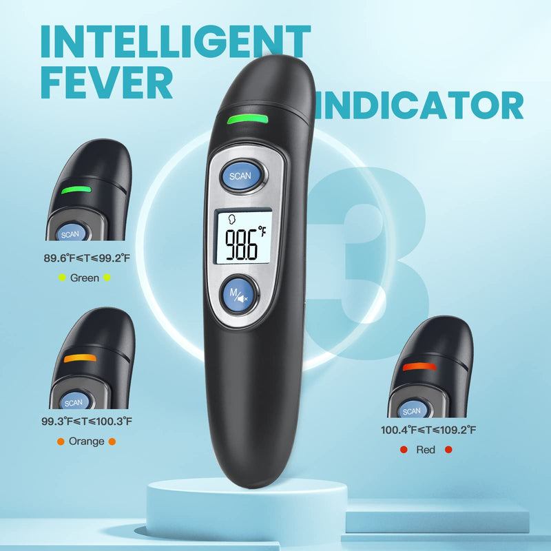 Infrared Thermometer for Adults,Forehead and Ear Thermometer for Fever, Babies, Children, Adults, Indoor and Outdoor Use (Black) Black