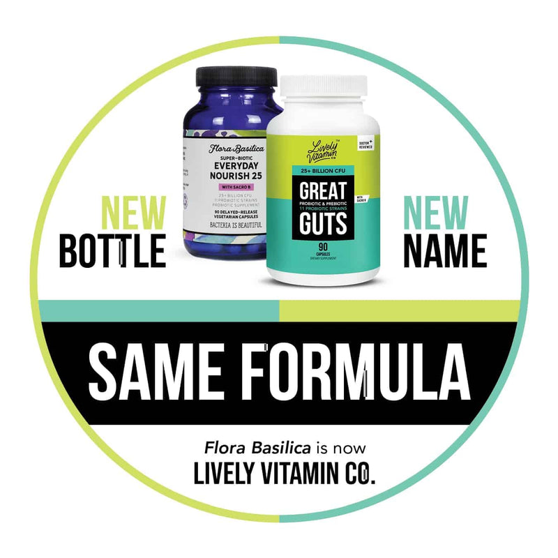 LIVELY VITAMIN CO. Great Guts Probiotic - 25 Billion CFU Probiotic - Balance Gut Microbiome, GI Tract, Inflammation, Indigestion, Reflux, Upset Stomach, & Diarrhea - 90 Caps 90 Count (Pack of 1)