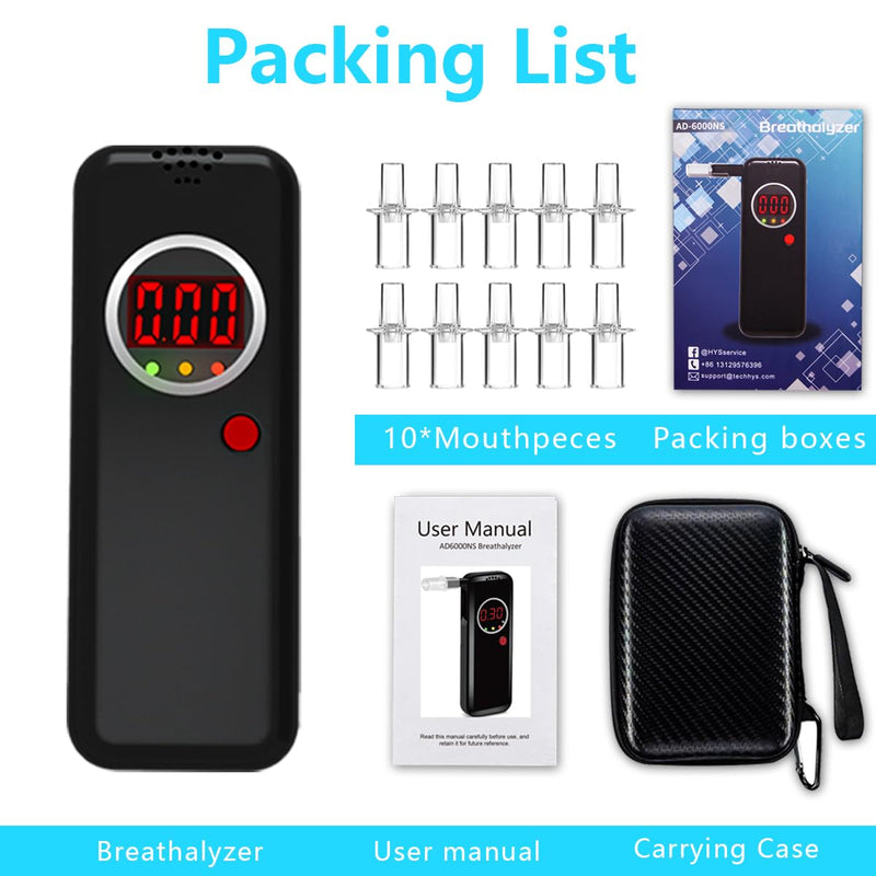 Breathalyzer,High-Accuracy Professional Alcohol Tester with 10 Mouthpieces,LCD Digital Display Alcohol Tester for Personal & Professional Use（black） Black - BeesActive Australia