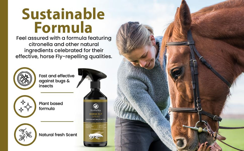 EcoValley Natural Horse Fly Repellent Spray - 500ml - Scientifically Proven Citronella Formula for Home & Stables, Effective Indoor & Outdoor Protection 500 ml (Pack of 1)