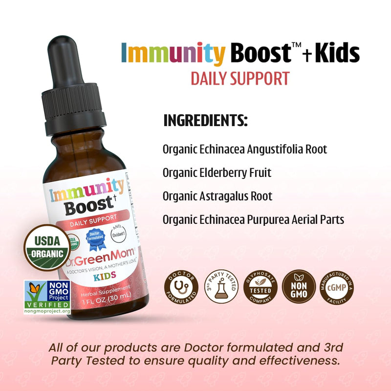 Immunity Boost Kids — Echinacea Elderberry Astragalus & VIT C | Child & Baby Immune Support Drops — Liquid Drops with Vitamin C — Natural Raspberry Flavor — 30 Servings, Organic, 1 Fl Oz 1.0 Fluid Ounces