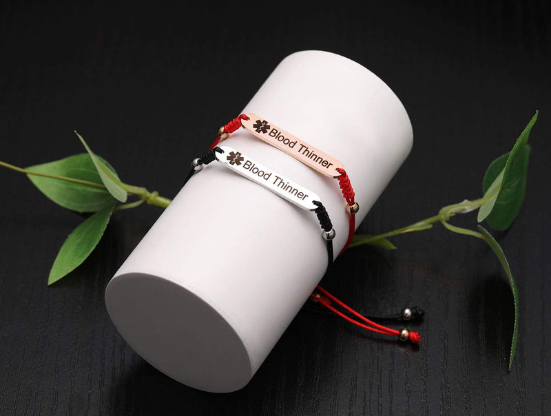 Women's Medical Alert ID Bracelets | Pre Engraved Type 1 Type 2 Diabetes Epilepsy Blood Thinner ID Bracelet | Diabetes Awareness Bracelet blood thinner & braided link - black