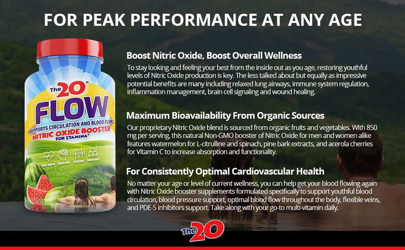 The20: Flow - Nitric Oxide Supplement - 60 Capsules - L-Citrulline from Organic Watermelon, Organic Spinach, and Organic Acerola Cherries - for Heart, Brain, and Overall Health - No Gluten - BeesActive Australia