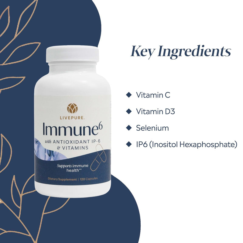 PURE Immune6 - Immune Support Supplement with Antioxidant Inositol Hexaphosphate IP6, Selenium Supplement + Vitamin C and D3 - Boost Immunity with Our Multi Vitamin - 120 Capsules