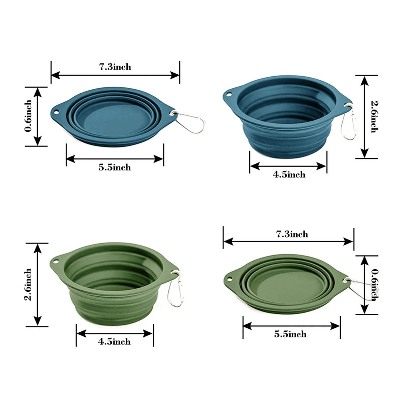 Silicone Dog Travel Bowl, 2 Pack Collapsible Pet Bowl, Foldable No Plastic Rim Pet Feeding Bowls, No Spill Water Cup for Pet Blue & Green - BeesActive Australia