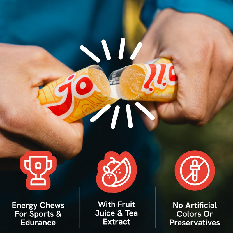 Energy Chews with Electrolytes & B Vitamins - 6 Pack - Multi Flavors | Fast-acting energy with electrolytes & B vitamins. Mixed fruit & iced tea flavors. Vegan, gluten free, no artificial flavors. Peach Lemon Mango Strawberry Raspberry Blueberry