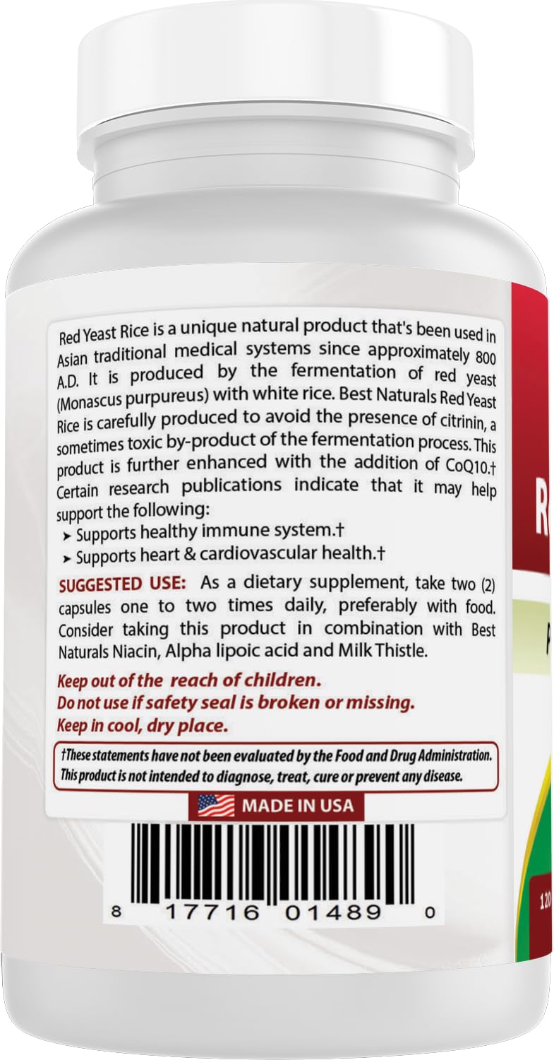 Best Naturals Red Yeast Rice with CoQ10, 120 Capsules - Cardiovascular Formula Contains 600 mg of Red Yeast Rice ans 30 mg of CoQ10 - BeesActive Australia