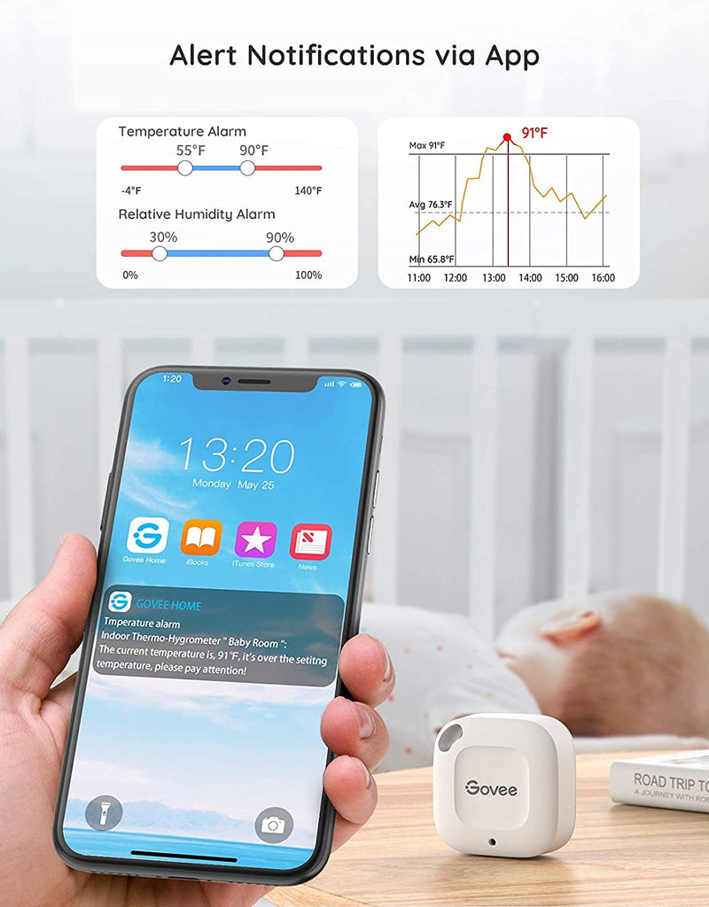 Govee Bluetooth Hygrometer Thermometer, Wireless Thermometer, Mini Humidity Sensor with Notification Alert, Data Storage and Export, 262 Feet Connecting Range 1