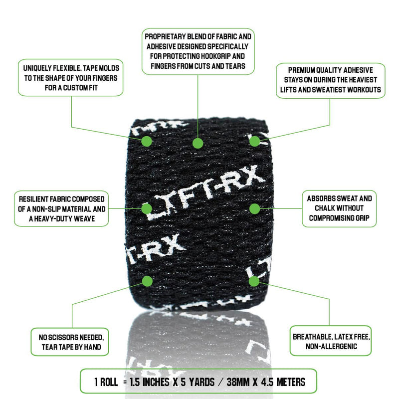 Weightlifting Hook Grip Tape w/Premium Adhesive for Olympic Weight Lift, Cross Fitness, Lifting, Stretch Athletic Finger Wrap, Protects Thumb Fingers Hand, Enhances Grip 6 ROLL Black 1.5 inch - BeesActive Australia