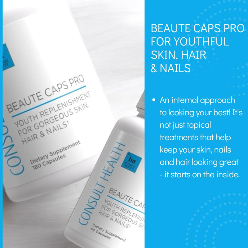 Consult Health Beaute Caps PRO, Biotin 10,500 mcg, Clinically Tested Supplement with Collagen & MSM, Supports Healthy Hair Growth, Skin and Nails, USA Made, 60 Capsules 60 Count (Pack of 1)