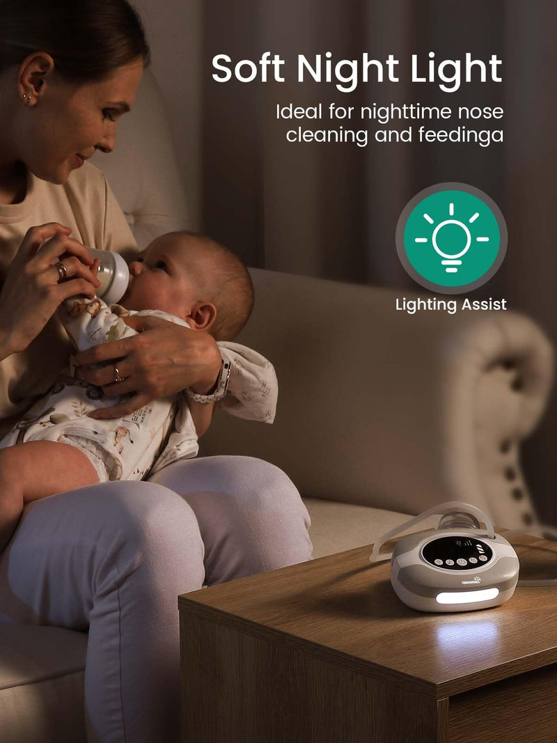 GROWNSY Electric Nose Suction for Baby, Hospital-Grade Nasal Aspirator with Night Light,Soothing Lullabies, Baby Nose Sucker with 9 Adjustable Suction Levels Grey Standard