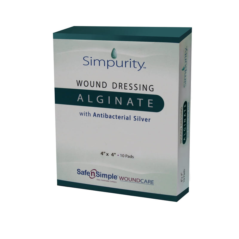 Silver Calcium Alginate Wound Dressing - Simpurity - 4"x 4" Individual Thick Pads - Dressing for Wound Care - Non-Stick Sterile Calcium Alginate Pads with Silver - Safe n' Simple Wound Care Products 4" x 4" - 10 Pads