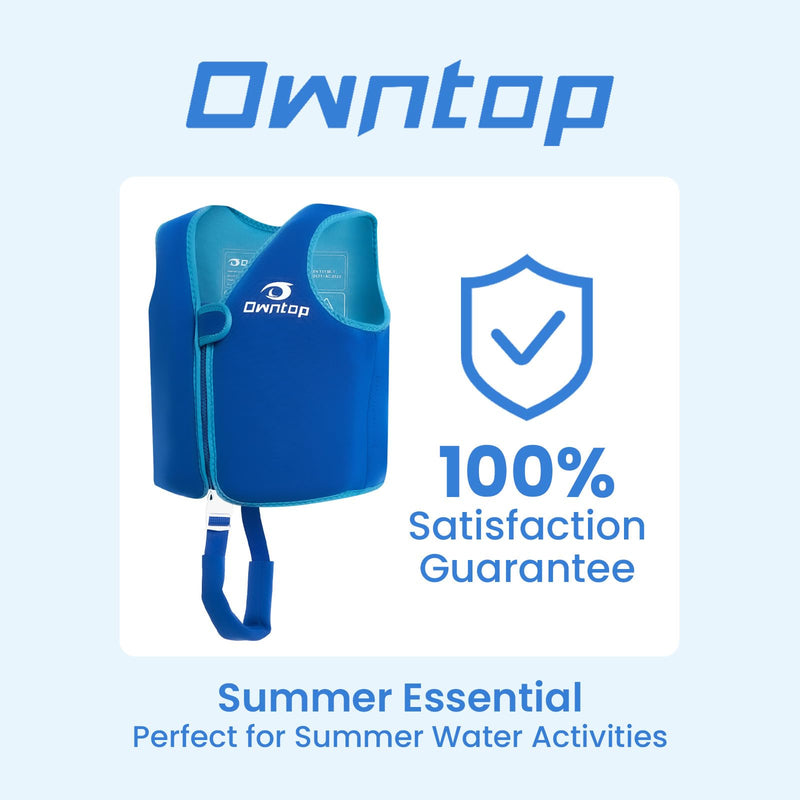Owntop Kids Swim Vest Toddler Swim Vest with Adjustable Crotch Strap Toddler Floaties Boys Girls Buoyancy Aid for 30-40-50-60-70 Lbs Kids Royal Blue Large