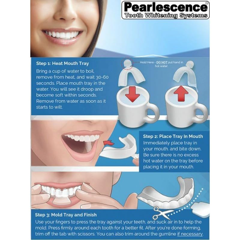 Pearlescence Teeth Whitening System 16% Carbamide Peroxide Gel Kit, 2 x 10ml Whitening Gel + 3 Boil and Bite Trays + Paper Shade Guide and Instruction.