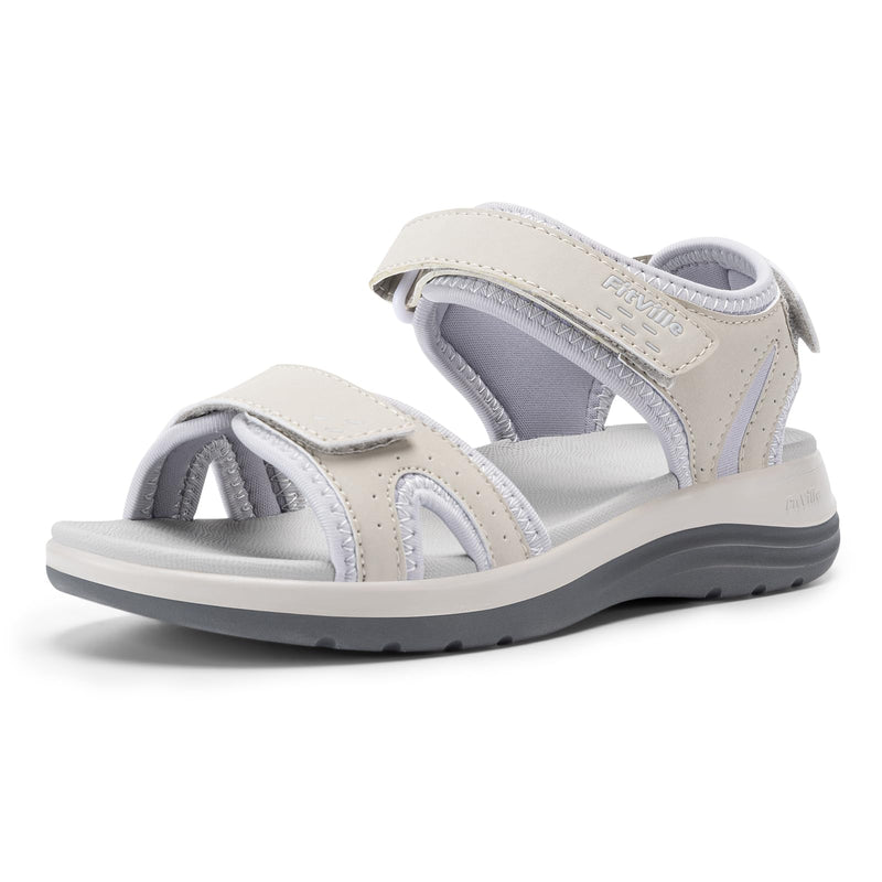 FitVille Women's Orthopedic Wide Sandals Casual Arch Support Flat Sandals 9.5 Wide Grey