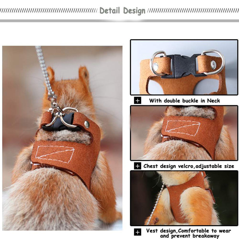 Squirrel Traction Rope Strap Anti-Biting Chain Rope, Adjustable Vest, Small Animal Walking Harness with Lead Leash, Hamster Gerbil Rat Mouse Ferret Chinchilla Small Animal Walking Leash Black - BeesActive Australia