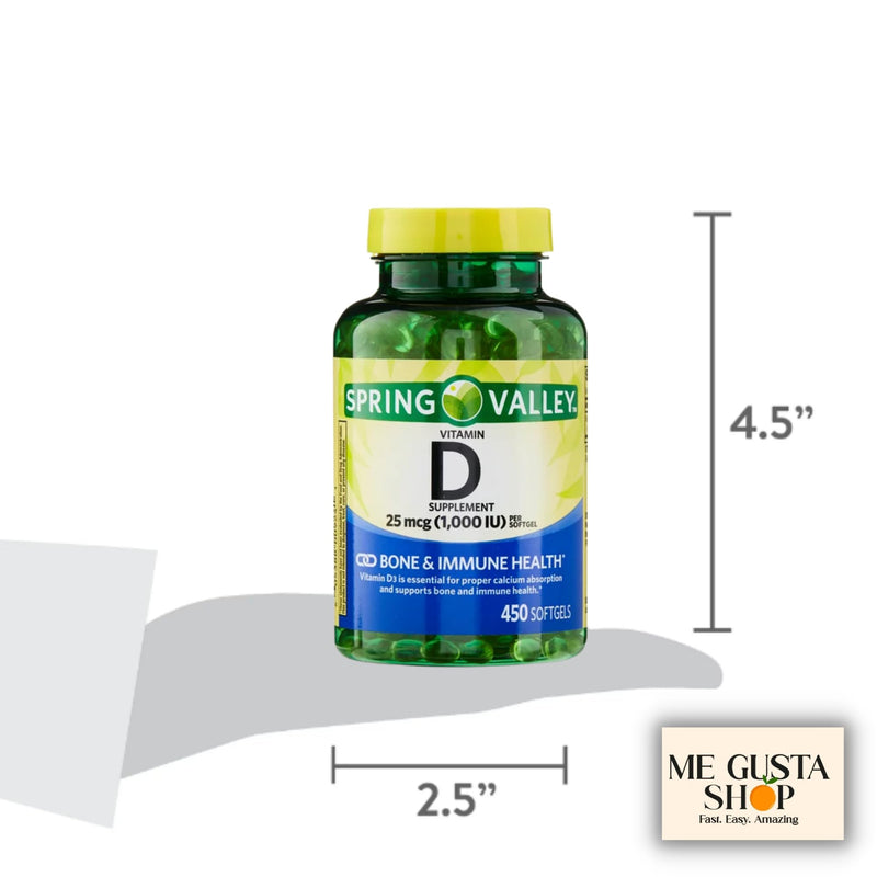 Vitamin D 25mcg, 1,000 IU, 450 Count Softgels Spring Valley + Pill case