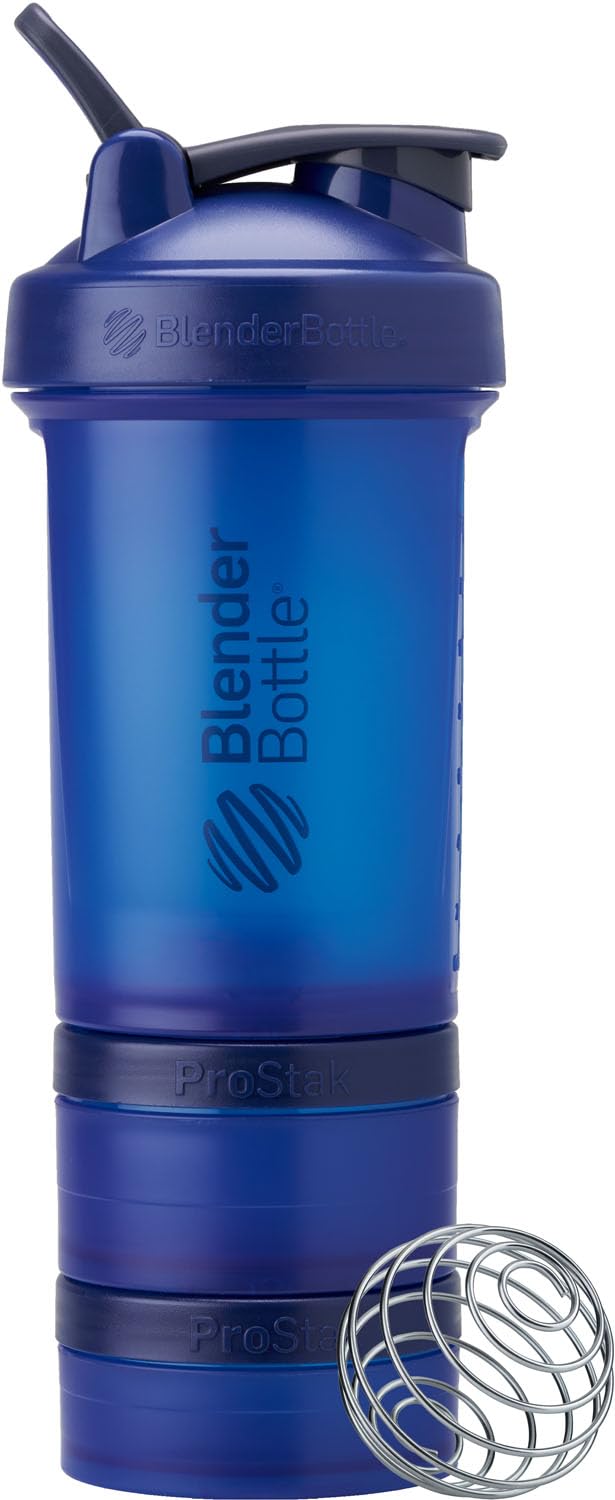 BlenderBottle ProStak Plastic Pill Organizer and Storage 22 oz Blue | Leak-Proof | Blenderball Whisk Technology | Protein Shakes | Supplements | Hydration 22 Ounces