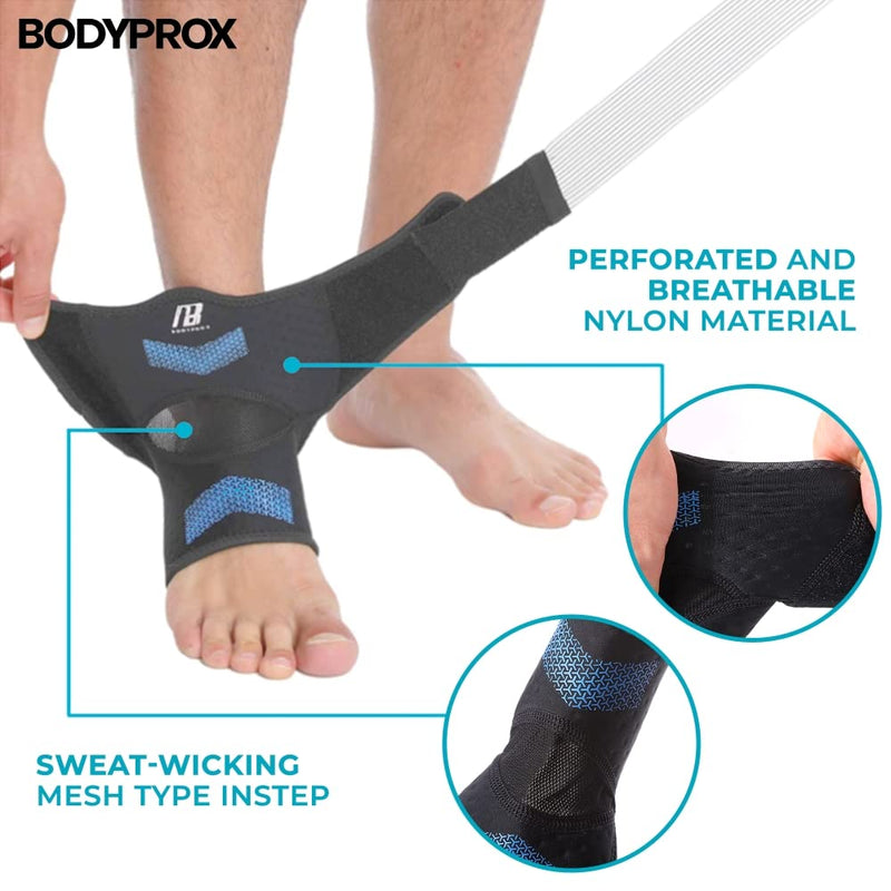 Bodyprox Ankle Brace for Women and Man, Ankle Compression Sleeve, Ankle Support with Adjustable Compression Strap for Sprained Ankle, Injury Recovery and More! (Small) Small (1 Count)