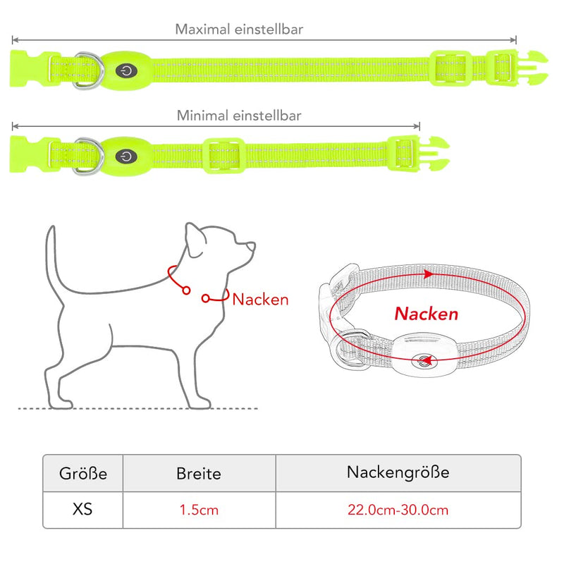 Kpuplol Luminous Dog Collar, Luminous Dog Collar, Rechargeable Dog Collar, Luminous LED Collar for Dogs, Adjustable Size, 2 Lighting Modes for Small Medium Large Dogs XS Green - BeesActive Australia