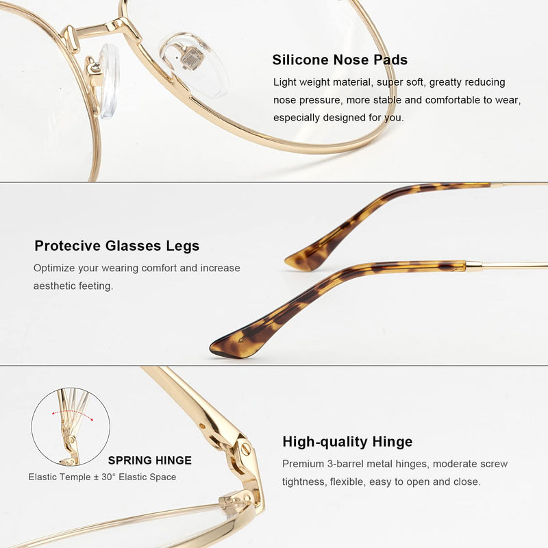 Aviator Reading Glasses for men and Women Blue Light Blocking Lens Spring Temple Gold 54 Millimeters 1.5 x - BeesActive Australia