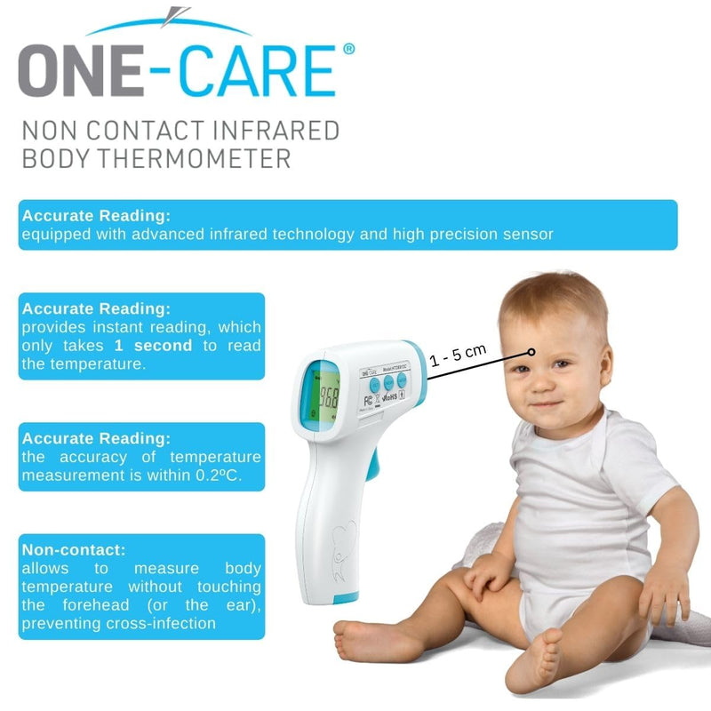 ONE-CARE Digital Infrared Thermometer HTD8813C - Non-Contact, Homedics Thermometer, High Accuracy, Fast Reading, Body & Room Temp, Newborn Baby to Adult, Fever Alarm, Large Display Pro