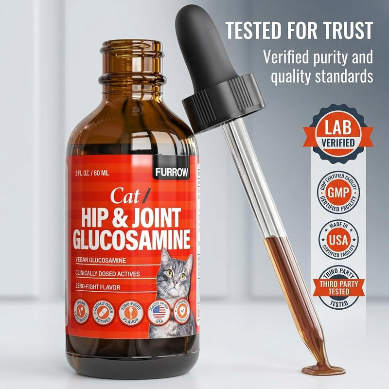 Furrow Liquid Glucosamine for Cats and Small Dogs — Hip & Joint Supplement with MSM, Chondroitin, Taurine & Hyaluronic Acid, Chicken Gravy Flavor — Joint Support for Pets Under 22 lbs
