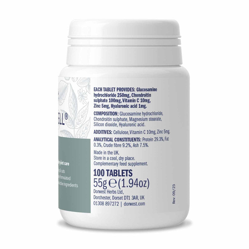 Dorwest JointWell 100 Tablets for Dogs & Cats – Natural Dog Supplements to Support Joint Mobility and Comfort, with Glucosamine, Chondroitin, Zinc, Vitamin C and Hyaluronic Acid