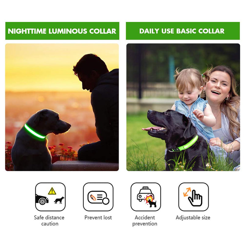 MASBRILL Luminous Dog Collar, Luminous Rechargeable USB-C Dog Collar, LED Collar for Dogs, Adjustable Waterproof, Luminous Dog Collar, 3 Light Modes for Small, Medium, Large Dogs (Green M) Green - BeesActive Australia