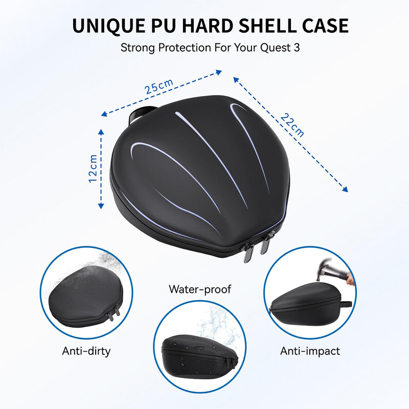 PU Hard Carrying Case Travel Case for Meta/Oculus Quest 3 / Vision Pro Accessories, Pro Storage Handheld Case Bag Compatible with Quest 3 VR Headset, Original Head Strap, Controller Grips YZL012-BK - BeesActive Australia