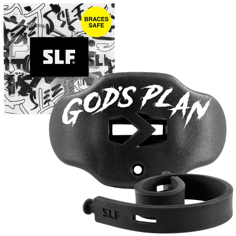 SLEEFS Football Mouth Guard - Youth Mouthguard with Strap - Lip/Teeth Protector Mouthpiece - No Boil - for Youth/Adults, Maximum Air Flow, for All Sports - God's Plan Black
