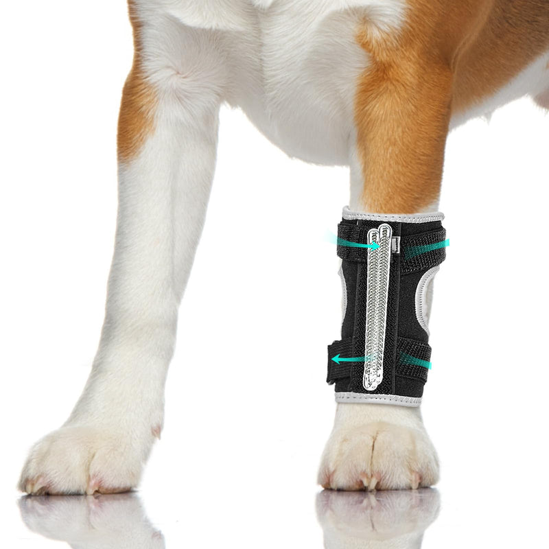 Dog Front Leg Brace: Adjustable Splint for Ankle, Front Leg, Ankle, Fore Limb, Sprain Wrap with Removable Metal Springs and Reflective Edge, for Arthritis, Sprains, and Injury Support(S) Matte Black S