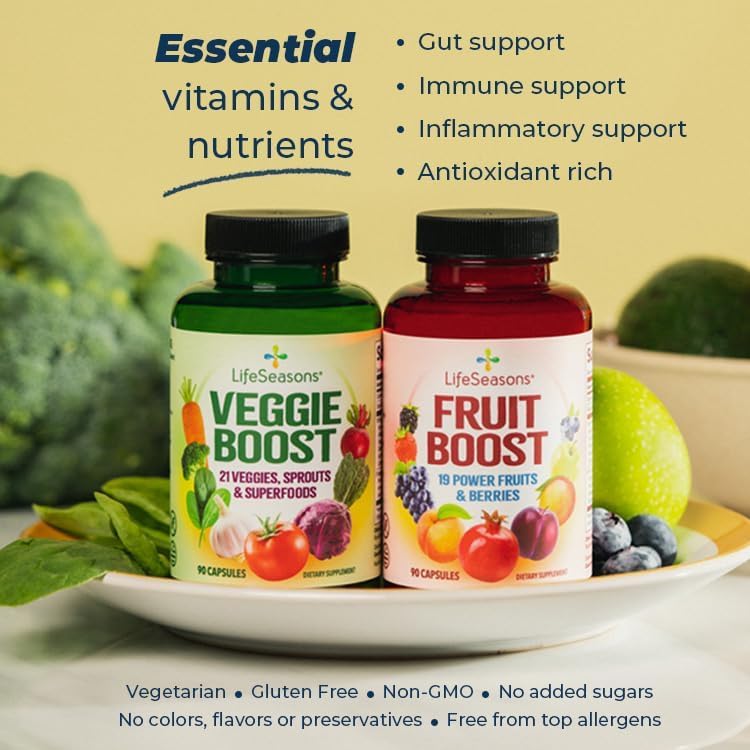 LifeSeasons Fruits & Veggies Supplements - 40 Fruit & Vegetable Superfoods - Nutritional Support for Immunity and Wellness - Vitamins Minerals & Antioxidants - 3X Potency - 90 Count (Pack of 2) 180 Count (Pack of 1)