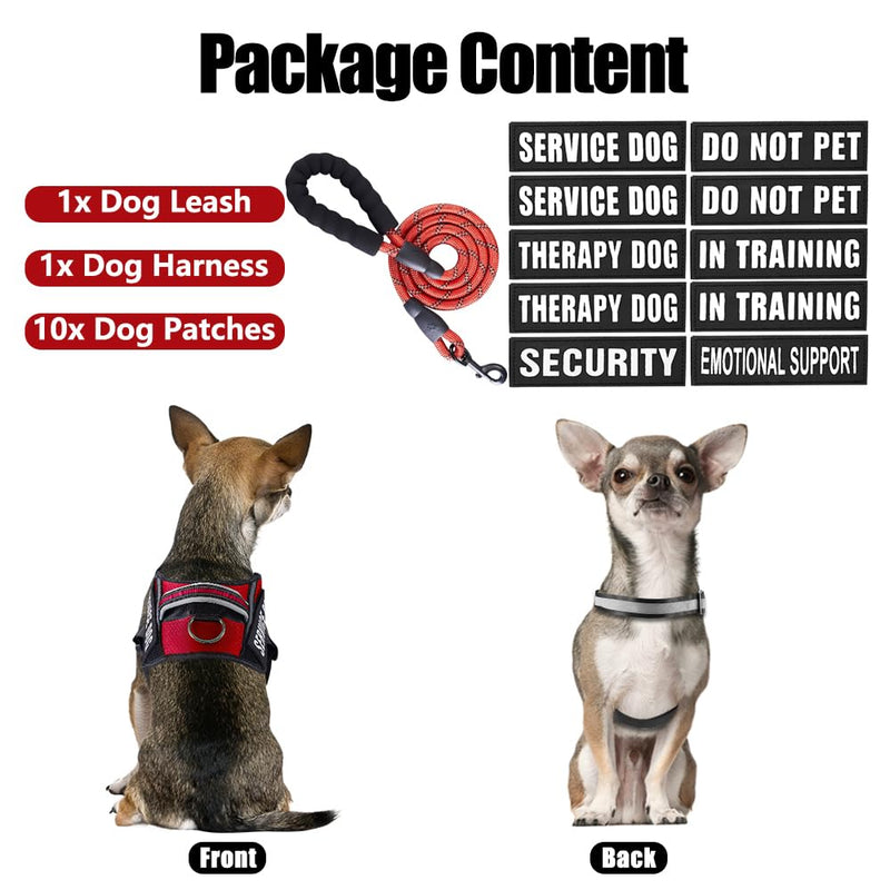 Service Dog Vest Harness and Leash Set, Animire in Training Dog Harness with 10 Dog Patches, Reflective Dog Leash with Soft Padded Handle for Small, Medium, Large, and Extra-large Dogs (RED,S) S Red - BeesActive Australia