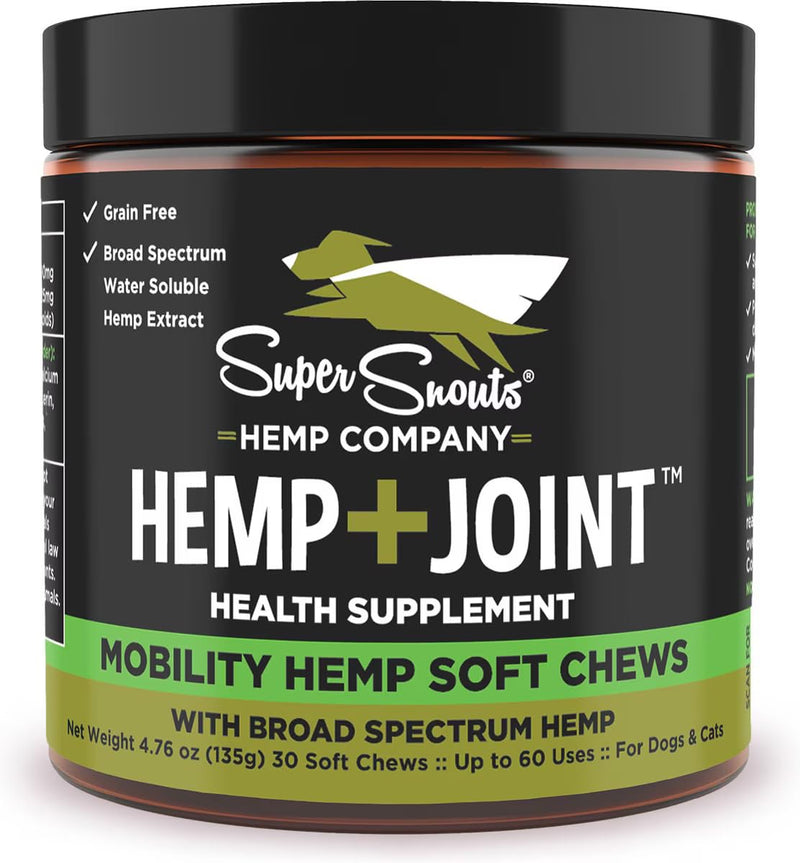 Super Snouts Hemp & Joint Chew for Dogs & Cats, 30 Chews (Up to 60 servings) – Hip + Joint Supplement with Green Lipped Mussels + Hemp – Helps with Mobility and Joint Comfort