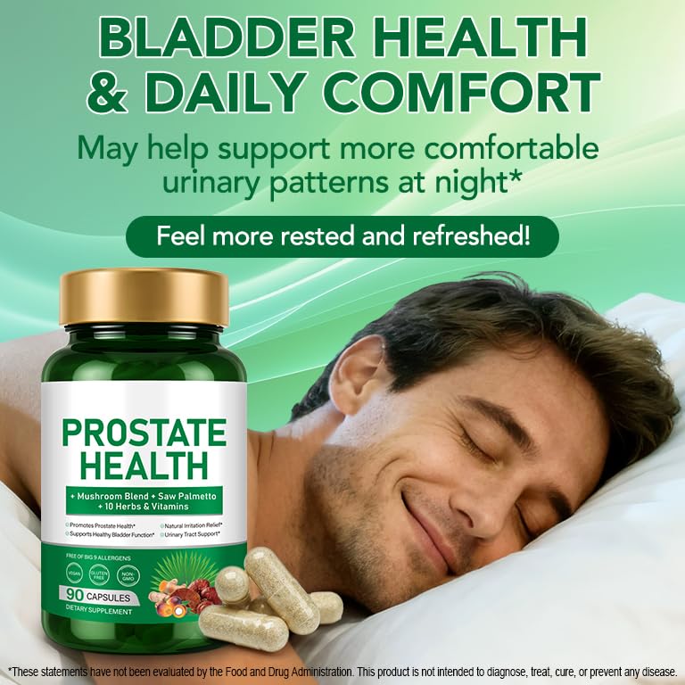 Saw Palmetto Prostate Supplement for Men 2000mg – Advanced 45% Fatty Acids Formula with Reishi & Maitake, Stinging Nettle, Zinc Selenium Magnesium Vitamin C Lycopene – Urinary Support – 90 Capsules
