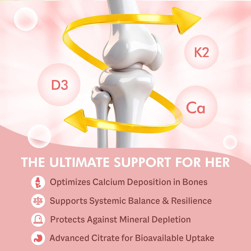 Women’s Calcium Supplement 1200mg, Calcium Complex, Bone & Mineral Support | 1200mg Calcium Citrate Per Serving, Magnesium Glycinate, Vitamin D3 & K2, Trace Mineral Blend for Women, 90 Vegan Capsules
