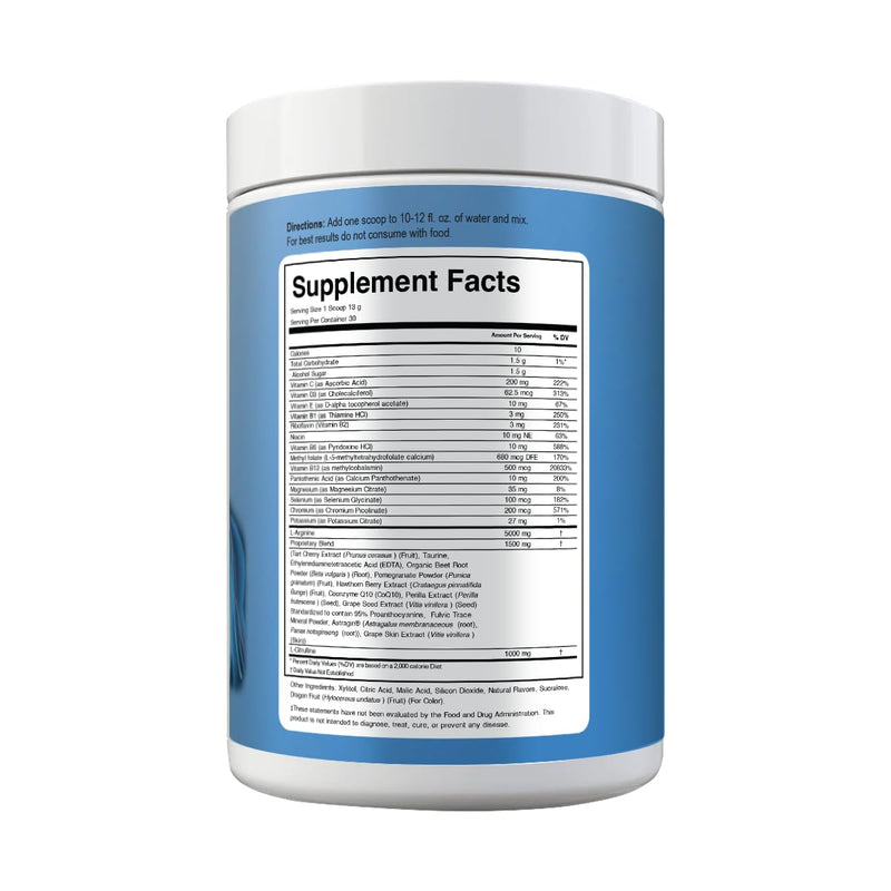 L-Arginine 5000mg & L-Citrulline 1000mg Combo+® - Mixed Berry, 30 Servings, 390g Nitric Oxide Booster Drink Mix Powder - CoQ10 & Organic Beet Root - High Potency Heart & Circulation Support USA 13.8 Ounce (Pack of 1)