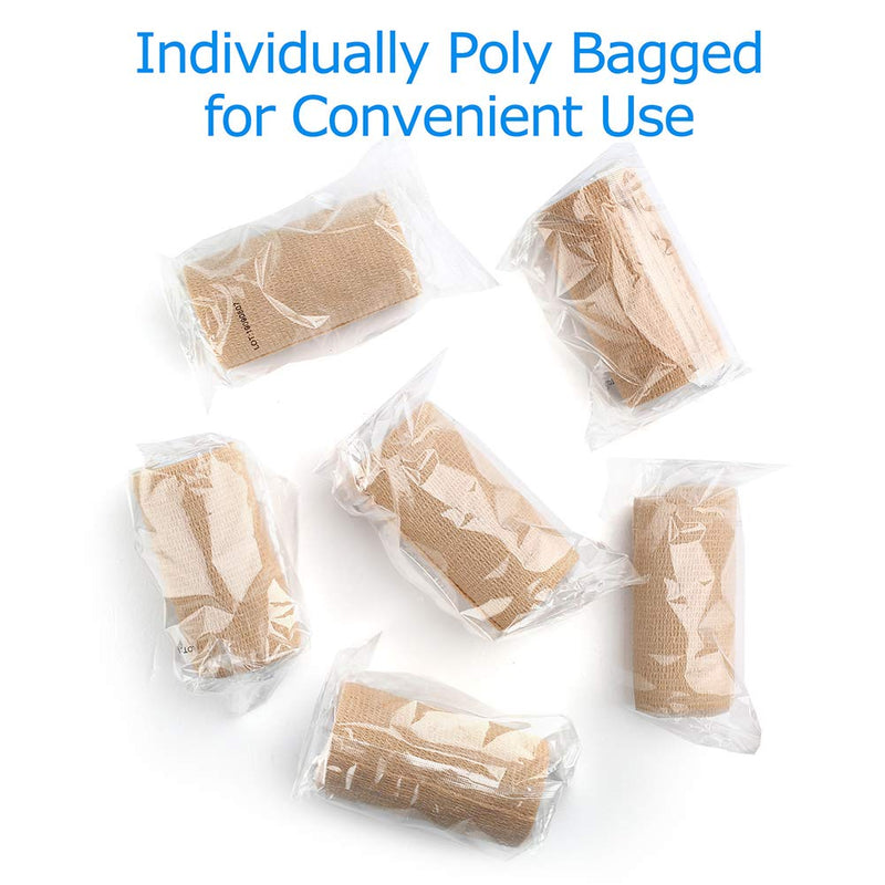 LotFancy Self Adhesive Bandage Wrap, 6 Pack, 4 in x 5 Yards, Non Woven Elbow Cohesive Bandage, First Aid Medical Tape for Ankle, Knee & Wrist Sprains, Tan Color 4x180 Inch (Pack of 6) - BeesActive Australia